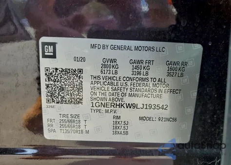 2020 Chevrolet Traverse Lt z USA, uszkodzony, nr VIN 1GNERHKW9LJ193542